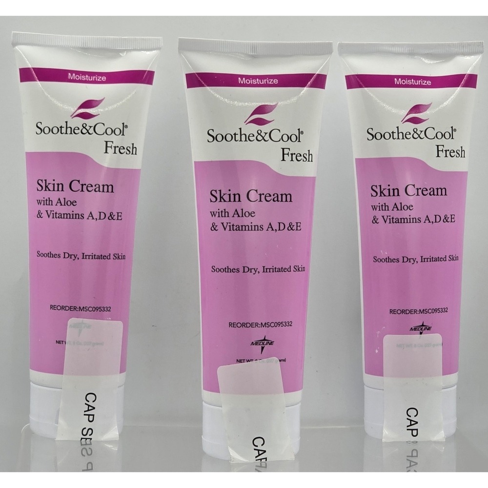 3 Pack Medline Soothe & Cool Fresh‎ Skin Cream 8 oz - Dry Irritated Skin W/Aloe